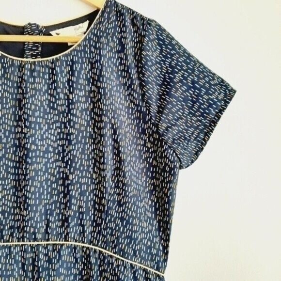 YUMI | Fit & Flare Short Slv Summer Tea Dress Navy Blue Yellow & White Sz 10 L - Picture 3 of 16